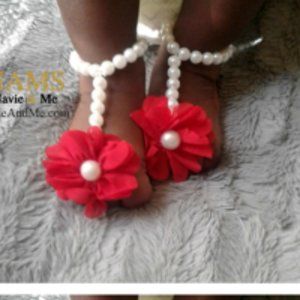 Barefoot Sandals, Flower Pearl Baby Girl Sandals